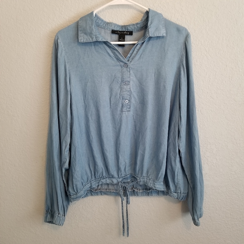 A Love Story Blue Half Button Down Long Sleeve Top